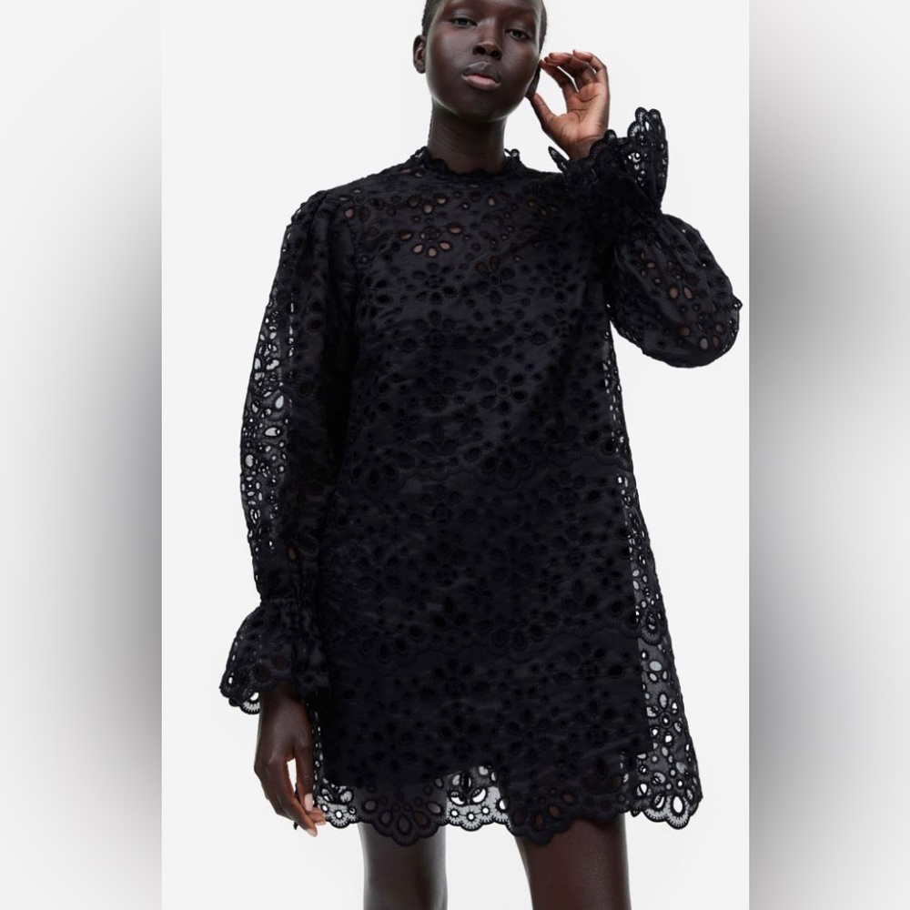 H&M Black Eyelet Mini Dress